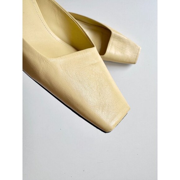 TOTEME Butter Yellow Leather Square Toe Kitten Heel Mules Slides, Size 37 - Picture 5 of 16
